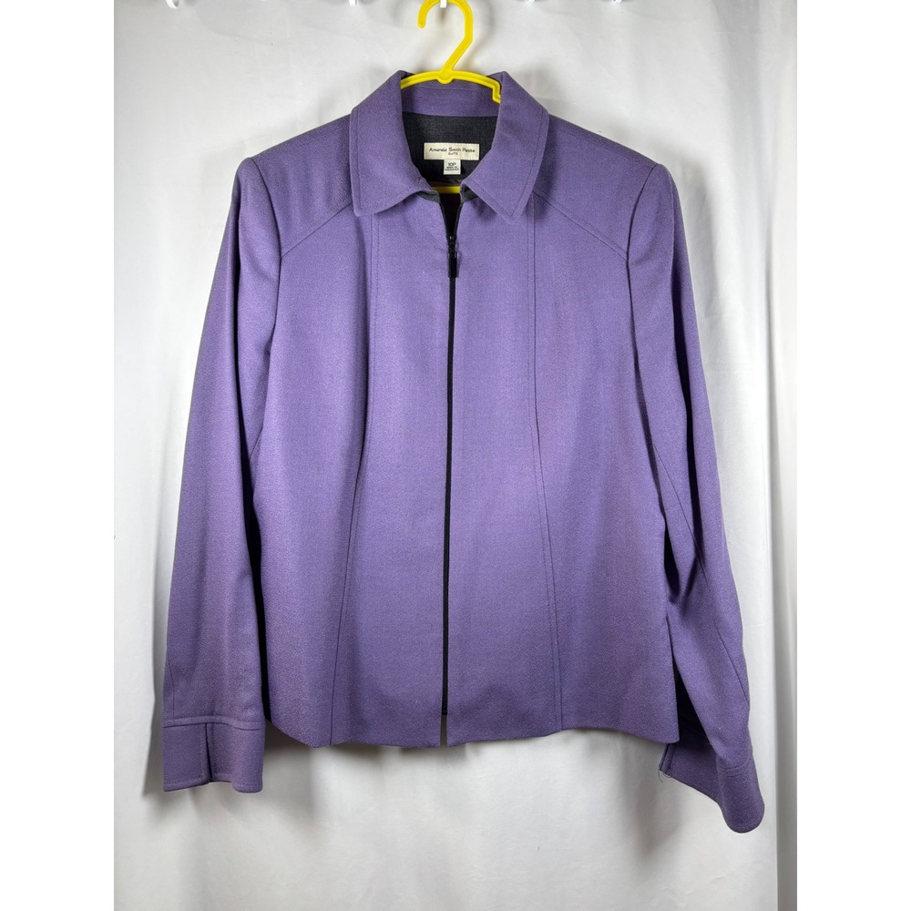 Amanda Smith Petite Purple 100% Wool Full Zip Jacket Blazer Size 10P Woolmark